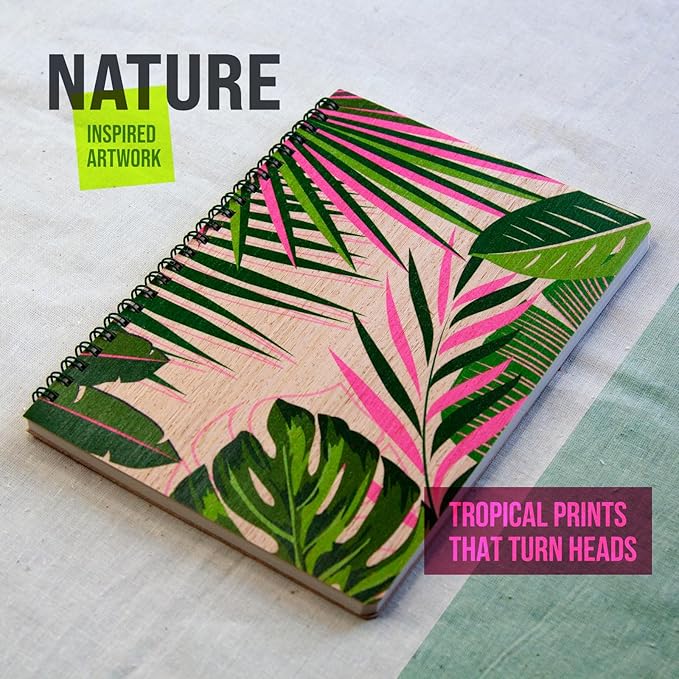 A5 Wooden Journal Set (3-Pack) – Eco-Friendly Notebooks with Dotted Pages | Spiral Bound, Nature-Inspired Designs | Ideal for Bullet Journaling, Writing & Sketching