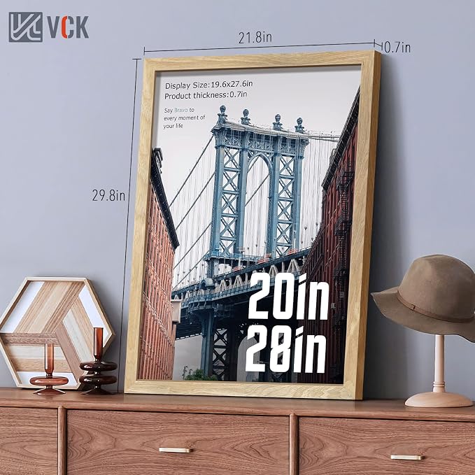 VCK 20x28 Poster Frame Natural Solid Wood 3 Pack, Exclusive Wood Grain Wall Hanging Picture Frame for Home Decoration