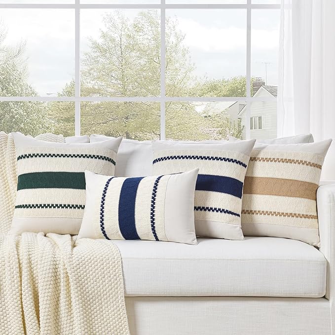 Fancy Homi Set of 2 Navy Blue Decorative Throw Pillow Covers 20x20 Inch for Couch Bed Sofa Living Room Office, Aesthetic Modern Organic Farmhouse Home Decor, Soft Cotton Woven Textured Cushion Case
