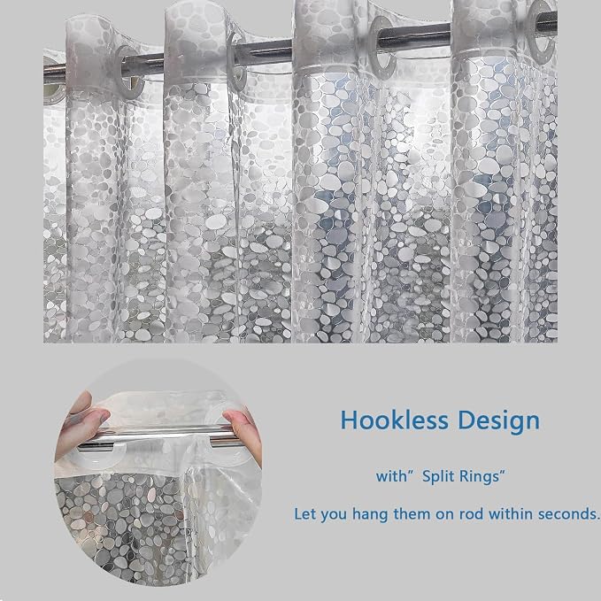 No Hooks Needed Waterproof Shower Curtain Liner PEVA 71" x 74" Hookless for Bathroom Goose Soft Stone Shower Curtains