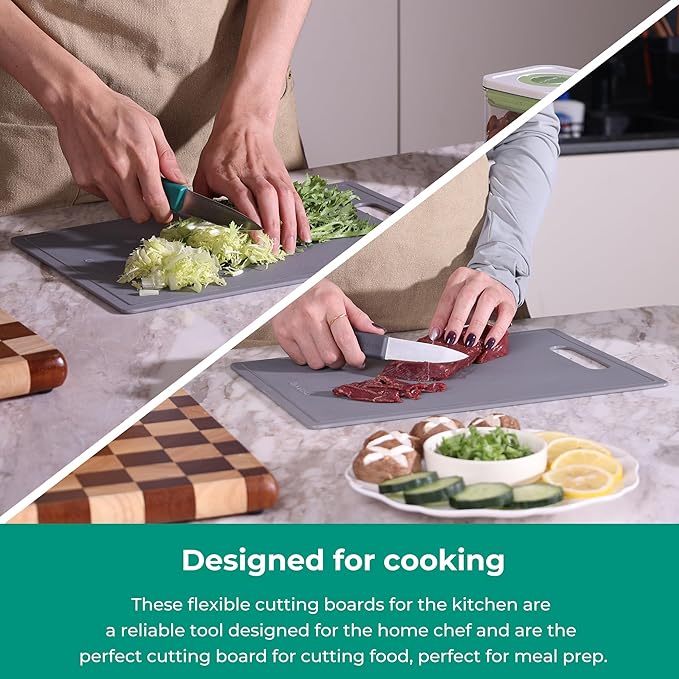 Linoroso Flexible Kitchen Cutting Board - Made from BPA Free Material - Cutting Mark Prevention, 10x14 Inches, Non-Slip Design - Easy-Care Kitchen Essential, Ultimate Gray
