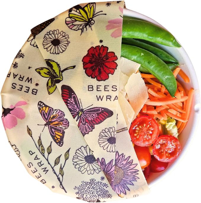 Bee's Wrap Beeswax Wraps for Food - Assorted 5 Pack of Beeswax Wraps - 2 Large & 3 Medium Wrap - Plastic Free Made in USA Reusable Natural Food Wrap - Meadow Magic Print