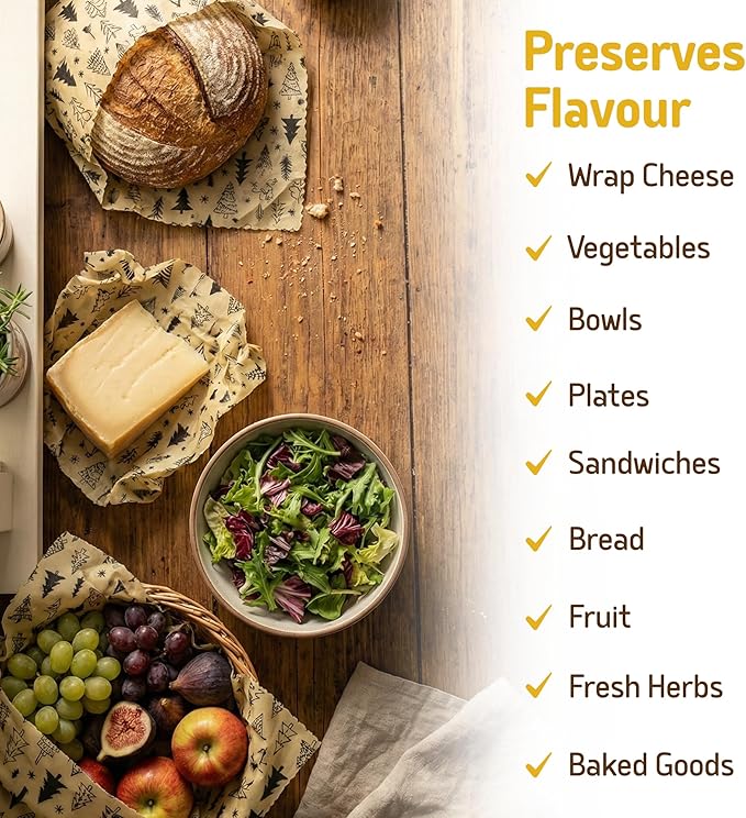 SUPERBEE Reusable Beeswax Wraps for Food – XL Beeswax Wrap Roll (35x13"), Bees Wrap Paper for Wrapping Cheese, Veggies, Sandwiches & Bowl Covers, Festive Holiday Print, Sustainable Gift Idea