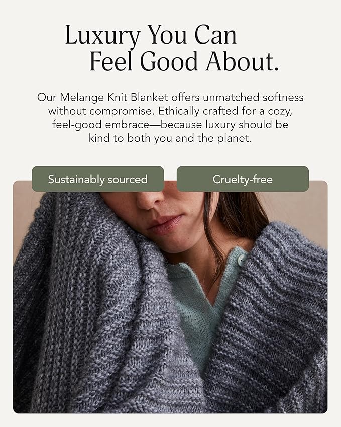 UnHide Melange Knit Blanket - 60" x 80" Textured & Ultra-Soft Wool Throw - Timeless & Breathable Knitted Blanket for Bedroom & Living Room - Silver Fox