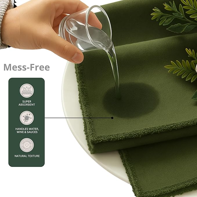 Ramanta Home Cloth Napkins Set of 4 Olive Green 18x18 Inch - Spring Soft & Durable Frayed Dinner Napkin for Easter Wedding, Birthday | Heavy Weight Fabric Table Linen for Everyday Use Family Dinners