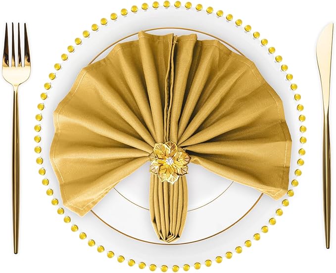 SuperO Set of 40 Cloth Napkins 17 x 17 Inch, Polyester Solid Washable Dinner Napkins with Hemmed Edges,Great for Restaurant, Wedding and Party(Gold)