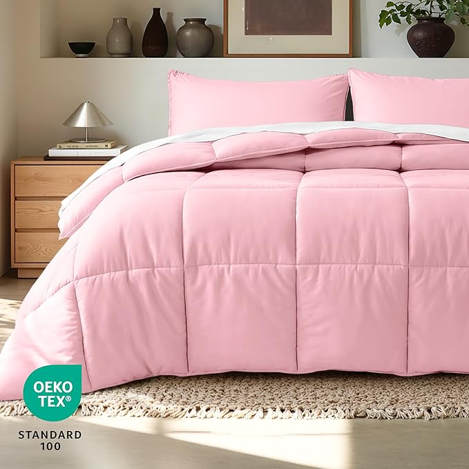 Bare Home Comforter Set - Full Size - Ultra-Soft - Goose Down Alternative - Premium 1800 Series - All Season Warmth (Full, Light Pink)