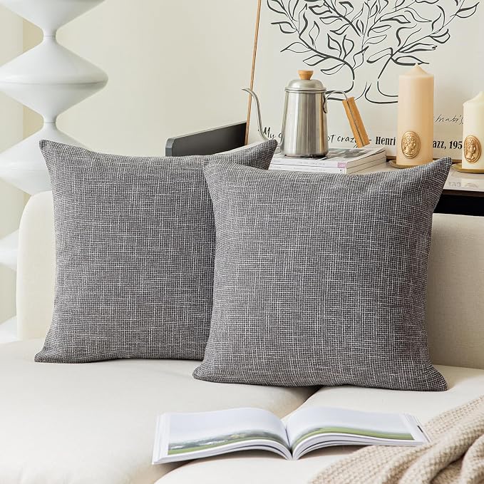 Kevin Textile Pillow Covers Decorative Throw Pillow Covers Linen Square Cushion Case 26" x 26"/66cm x 66cm Dark Grey Farmhouse Pillowcase, 2 Pack