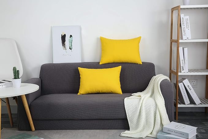 TangDepot 100% Cotton Solid Throw Pillow Cover 12x20 Yellow | 100% cotton, same-color zip, machine wash & air dry. For living room, bedroom, office, car. 42 colors, 135 sizes. Cover only.