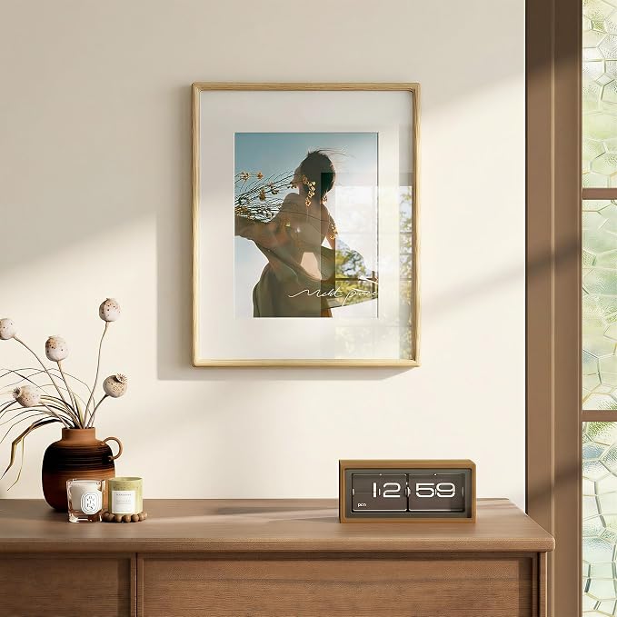 16x20 Picture Frame, USA-Sourced Oak Wood Frame Wall Mounted, 16x20 Poster Frame with Real Glass, 16 x 20 Picture Frame Matted to 11x14 Photo for Vertical & Horizontal Hanging, 1 Pack