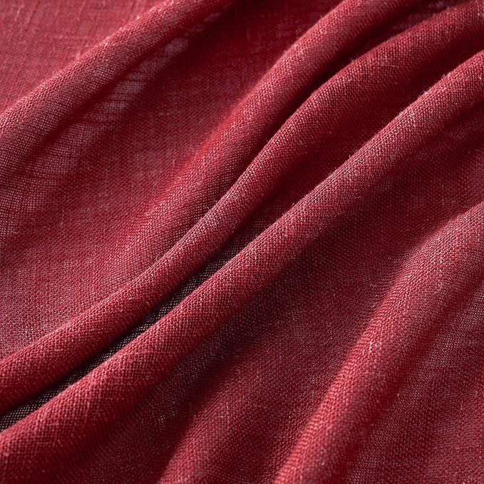 MIULEE Burgundy Red Linen Curtains 90 Inch Long for Bedroom Living Room, Soft Thick Linen Textured Window Drapes Semi Sheer Light Filtering Rod Pocket Back Tab Christmas Burlap Look, 2 Panels