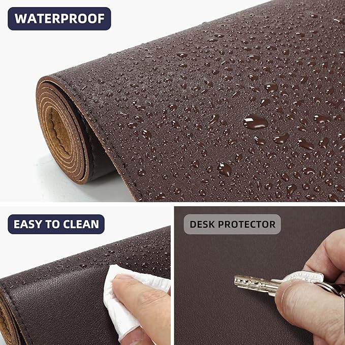 AFIING Cork Desk Mat 31.5" x 17", Waterproof Dual-Sided Cork & PU Leather Desk Pad, Non-Slip Desk Protector for Home Office, Workspace Setup & Gaming, Coffee