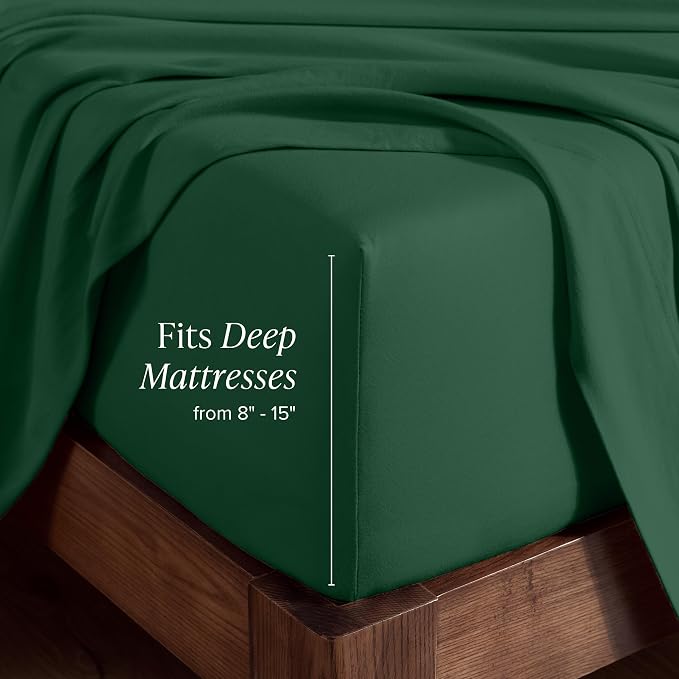 Bare Home 100% Organic Cotton Jersey Fitted Sheet - Twin XL Size - Ultra Soft - Deep Pocket Fitted Sheet - 100% Cotton - Ring Spun Yarns (Twin XL, Forest Green)