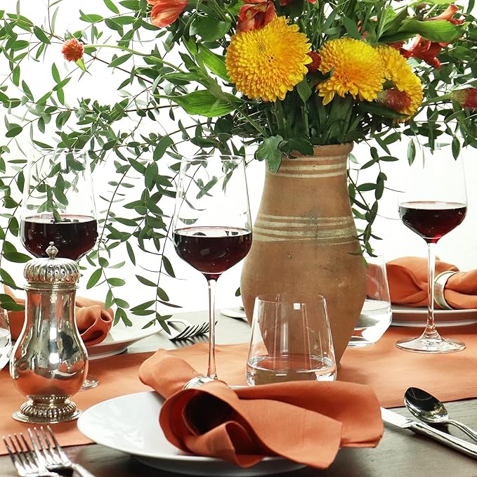Huddleson Sienna Rust Orange Linen Napkin 20x20 (Set of Four) Luxury Italian Linen Napkin Sewn in US