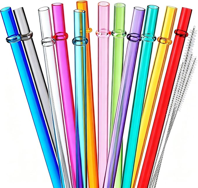 24 Pack Reusable Plastic Straws with 4 Brushes, 9" Tritan Hard Straws | 12 Clear Colors Replacement Straws for 12oz 16oz 20 oz Tumblers, Mason Jars, Stanley, YETI, Starbucks Cups, BPA Free