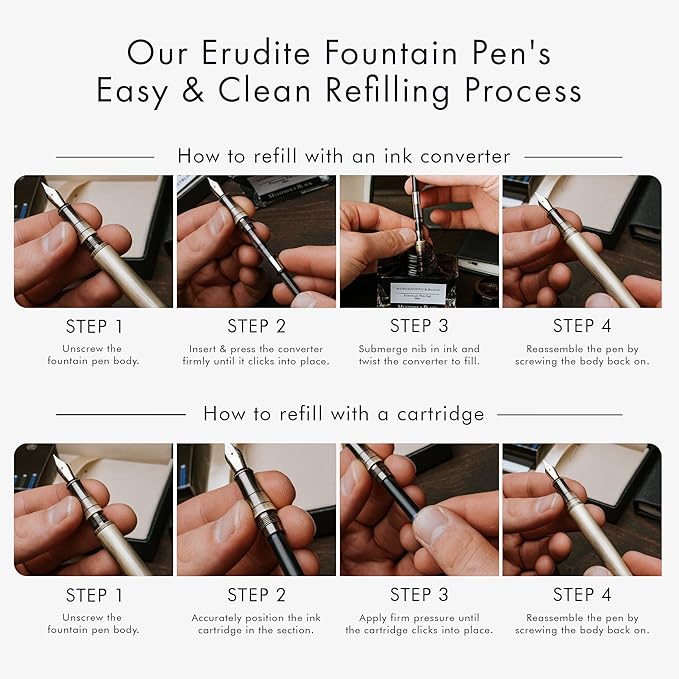 Wordsworth & Black Fountain Pen Set, 18K Gilded Extra Fine Nib, Includes 6 Pack Ink Cartridges, Ink Refill Converter & Gift Box, Chrome Finish, Calligraphy, [Silver Chrome], Perfect for Men & Women