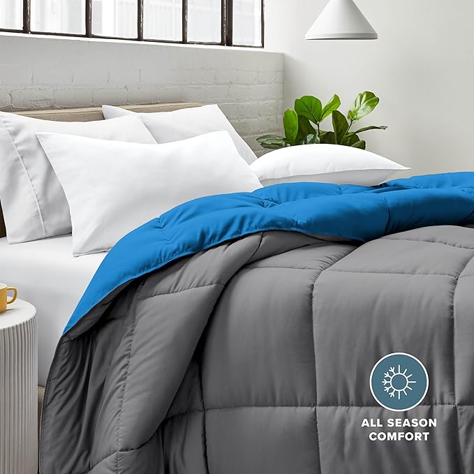 Bare Home King/California King Comforter - Reversible Colors - Goose Down Alternative - Ultra-Soft - Premium 1800 Series - All Season Warmth - Bedding Comforter (King/Cal King, Grey/Medium Blue)