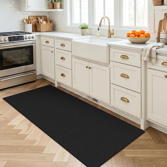 EARTHALL Woven Runner Rug 2x4 Ft Washable Runners for Hallways Cotton Non Slip Eentryway Runner Braided Indoor Floor Carpet for Kitchen, Hallway, Kitchen, Doormat, Black/Grey