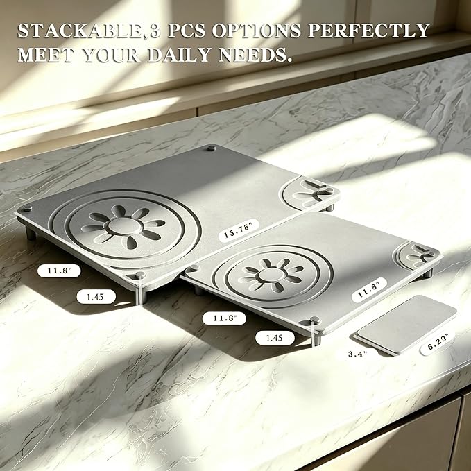 Stone Drying Mat For Kitchen Counter, 3 PCS Wuvsveai Diatomaceous Earth Dish Drying Mat,Kitchen Mat, Stone Bath Mat for Bathroom, Dish Drying Rack & Dish Drainers for Countertop (Moonlight Grey)