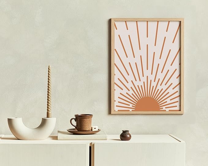 Y2K BOO Minimalist Sunburst UNFRAMED Wall Art Abstract Geometric Arch Earth Tones Terracotta Mid Century Modern 11x14 Inch Heavyweight Paper Boho Sunrise Studio Decor