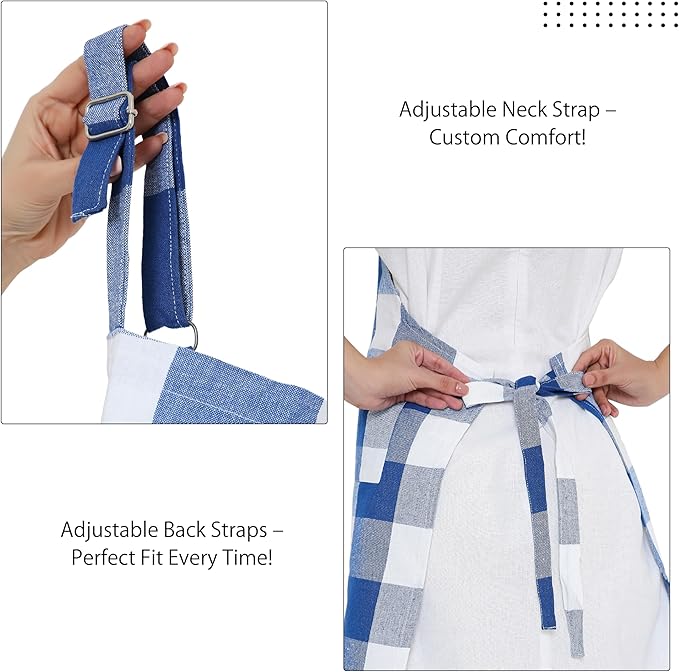 Encasa XO Cotton Kitchen Aprons for Women & Men with Pocket & Towel Loop, Adjustable Neck & Back Strap for Cooking, Baking
