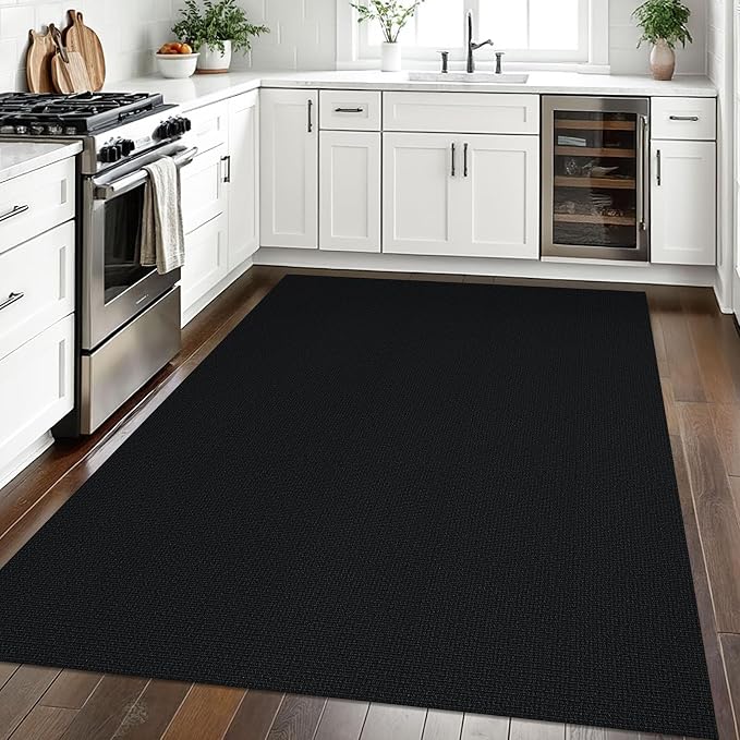 EARTHALL Washable Area Rugs 5x7 Ft Non Slip Living Room Rugs Cotton Rubber Backed Dining Room Rug Braided Bedroom Rugs Indoor Outdoor Floor Carpet for Living Room, Bedroom, Dining Room, Black/Grey