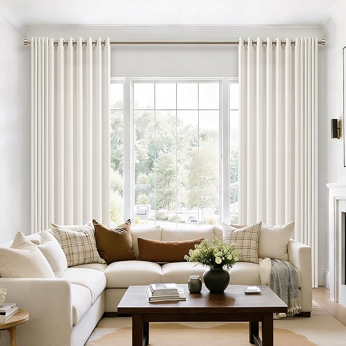Beige White Linen 102 Inch Curtains 72 Inch Width for Living Room Divider Light Filtering Semi Sheer Extra Wide Patio Curtains for Sliding Door Balcony Floor to Ceiling Window 72x102 1 Panel