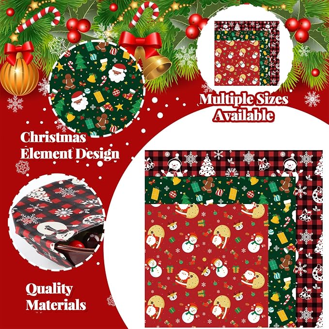 Ctosree 9 Pack Christmas Beeswax Wraps for Food 14.17" 11.42" 7.48" Reusable Beeswax Storage Wrap Bread Sandwich Wrapper for Christmas Kitchen Storage Bowl Covers