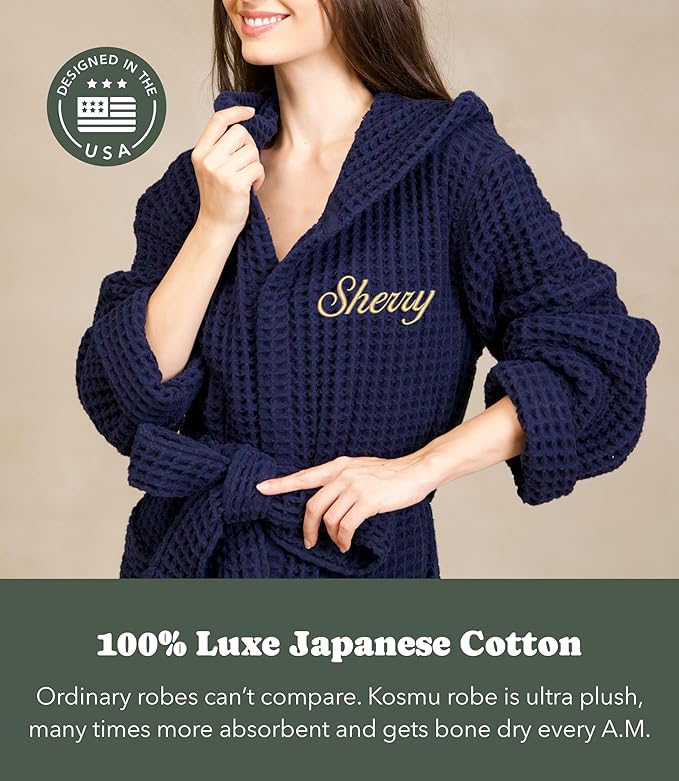 Luxury Organic Japanese Cotton Hotel & Spa Waffle Bathrobe for Men and Women (Hooded/Kimono)
