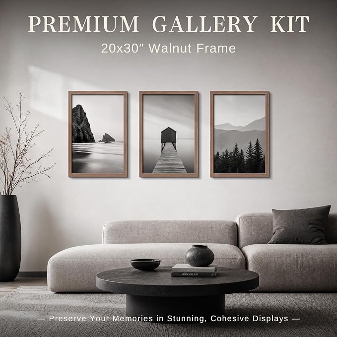 VCK 20x30 Poster Frame 3 Pack - Walnut Solid Wood Picture Frames, Exclusive Wood Grain Picture Frames, Wall Hanging