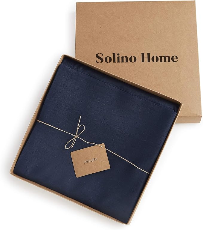 Solino Home Navy Blue Linen Curtain 120 Inches Long, Light Filtering Rod Pocket Curtain 52 x 120 Inch, 100% Pure Linen European Flax Window Treatment for Living Room, Bedroom - 1 Panel