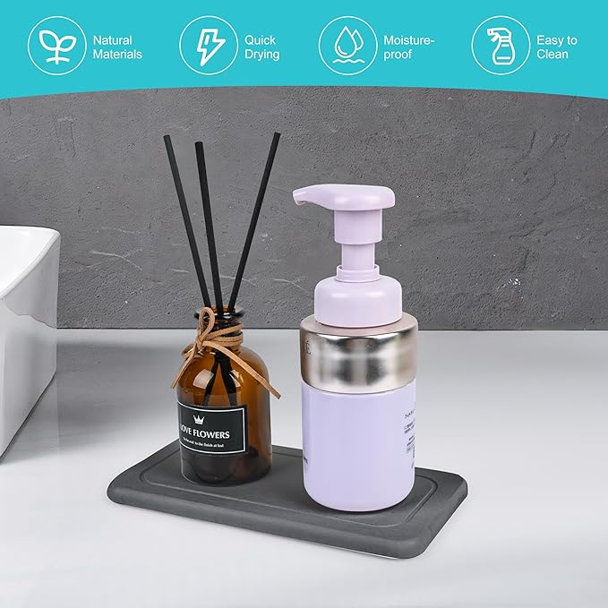 4PCS Stone Drying Tray Mat,Diatomaceous Earth Coasters,Essentials Accessories for Decor Bathroom & Kitchen Counter& Desk,Instant Water Absorbing Stone Used for Hand Soaps,Bar Coaster, Faucet