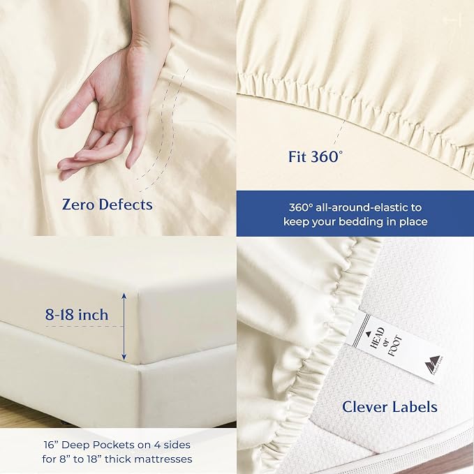 Mayfair Linen 100% Organic Cotton Sheets Full Size - 4 PC Organic Cotton Percale Sheets Full Set (Ivory), Crisp, Soft, Cooling & Breathable Bedsheets, 16" Deep Pocket Hotel Bedding - GOTS Certified