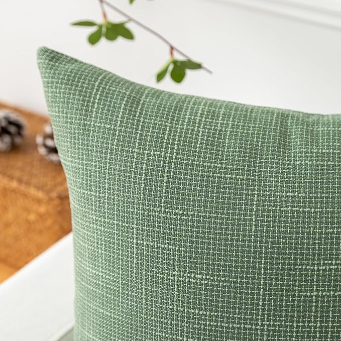 Kevin Textile Set of 2 Sage Green Pillow Covers Spring 24 x 24 Inch Farmhouse Boho Decorative Throw Pillow Covers Linen Cushion Covers for Sofa Couch Décor