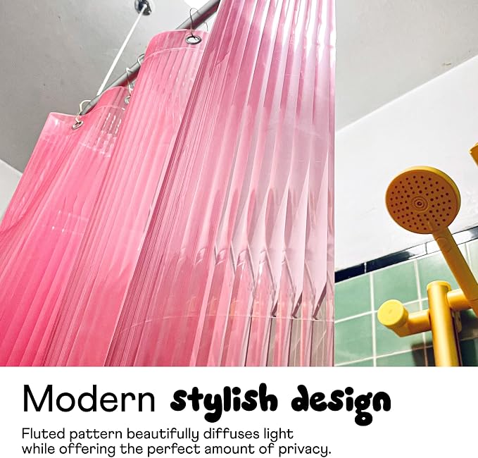 Sproos! - Fluted Shower Liner Pink 72" x 72" - Prevent Water Splashes - Modern Stylish Design - Eco-Friendly Material - Easy Maintenance Durable Long-Lasting