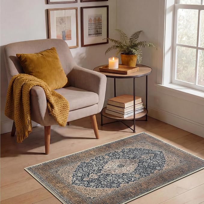 Keen Home Design 2x3 Rug - Machine Washable Entry Rug with Non-Slip Backing, Ideal for Enteryway, Kitchen, Bathroom, Laundry Room - Vintage, Easy Clean, Durable, Low Pile Rug - (2' x 3')