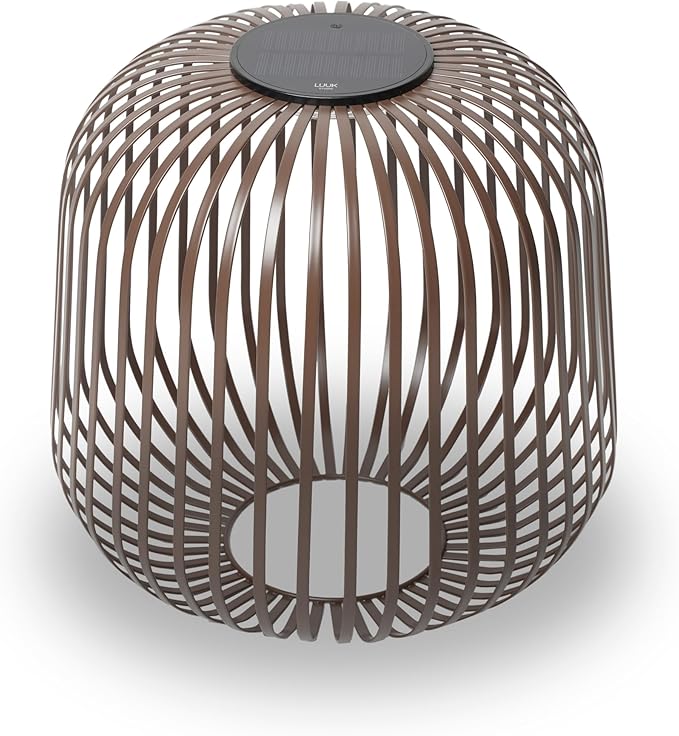 LUUK Studio Solis Wireless Solar LED Ambient Table Light, Warm White, 3 Dimmable Levels, Indoor & Outdoor, Solar & USB-C Rechargeable, Living Room, Bedside, Organic Contemporary, Walnut Brown, Size L