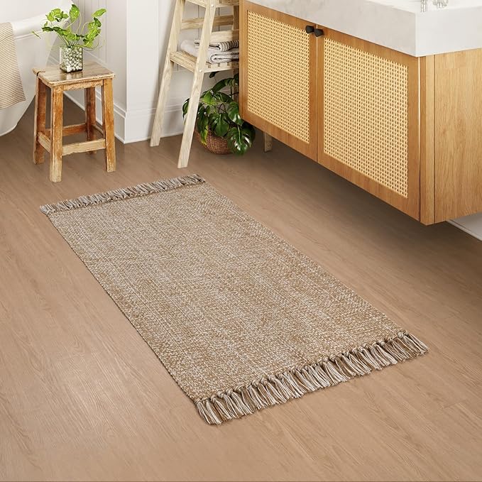 Collive Entryway Door Mat, 27" x 43" Machine Washable Kitchen Rugs, Indoor/Outdoor Low-Profile Doormat Soft Hand-Woven Cotton Bathroom Rug Throw Rugs for Front Back Door Bedroom
