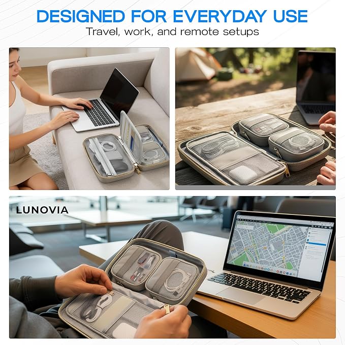 Mid-Size Tech Organizer with Removable Pouches – Hard Shell Travel Case for Cables, Chargers & Accessories | Electronics Organizer for Travel