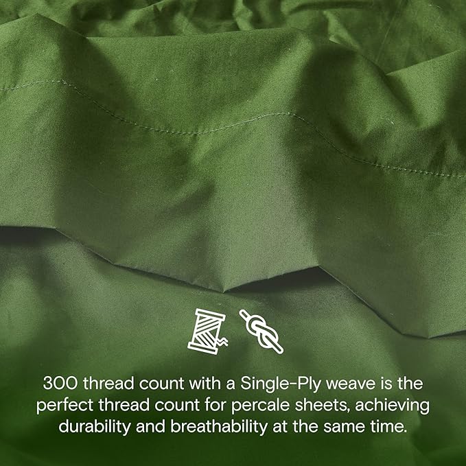 DOZ 100% GOTS Certified Organic Cotton Sheet Set, Crisp Percale Weave, Long Staple, Breathable, Matte Finish, Hotel Style, Durable, 3pc – 2 Pillowcases 1 Fitted (Forest, Full)