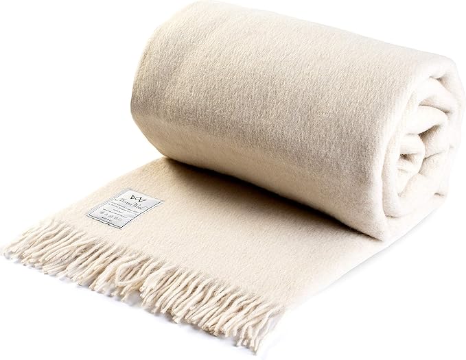 Merino Wool Throw Blanket 160 x 200 cm Picnic Blanket Picnic Throw Double Throw Blanket Sofa PAD (Ecru)
