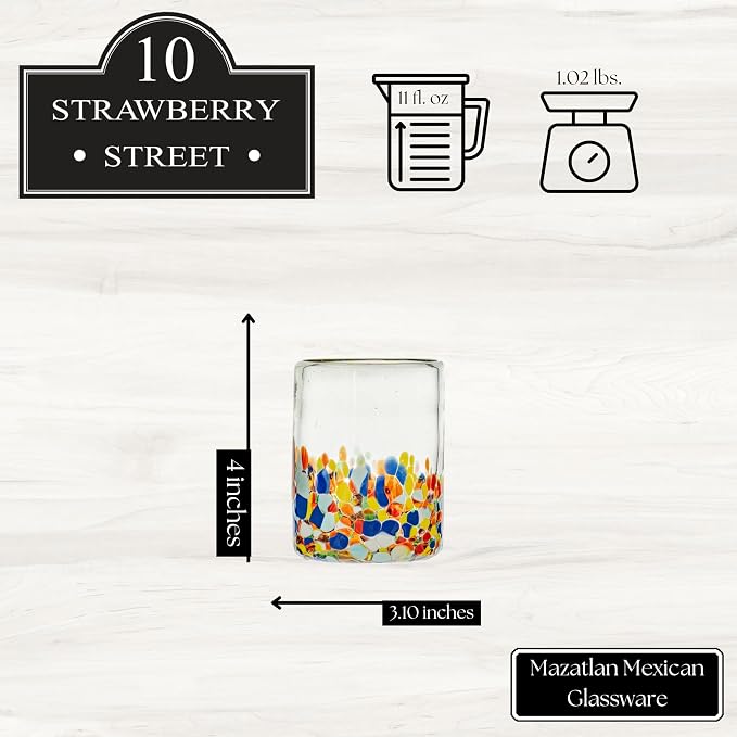 10 Strawberry Street San Lucas Mexican Glassware, DOF, Set of 4
