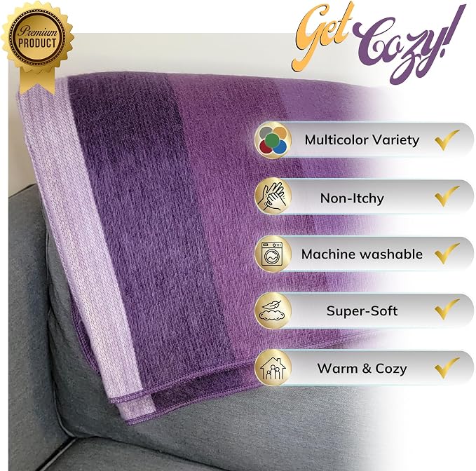 LATITUDE ZERO, Alpaca Wool Throw Blanket | Warm, Ultra-Soft, Breathable, Non-Itchy Blanket-Throw | Hypoallergenic and Beautiful Fabric (Purple)