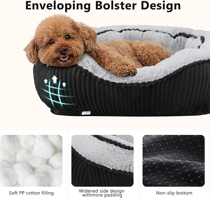 Dog Beds for Small Medium Large Dogs & Cats. Washable Pet Bed, Orthopedic Dog Sofa Bed, Soft Calming Sleeping Warming Puppy Bed (Black, Large-(30’’x 24’’x 9’’))