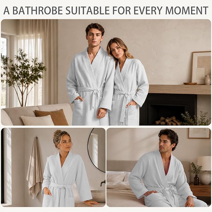 Lightweight Waffle Robe - Soft Cotton Bathrobe Spa Bathrobe for Daily Wear Home & Hotel