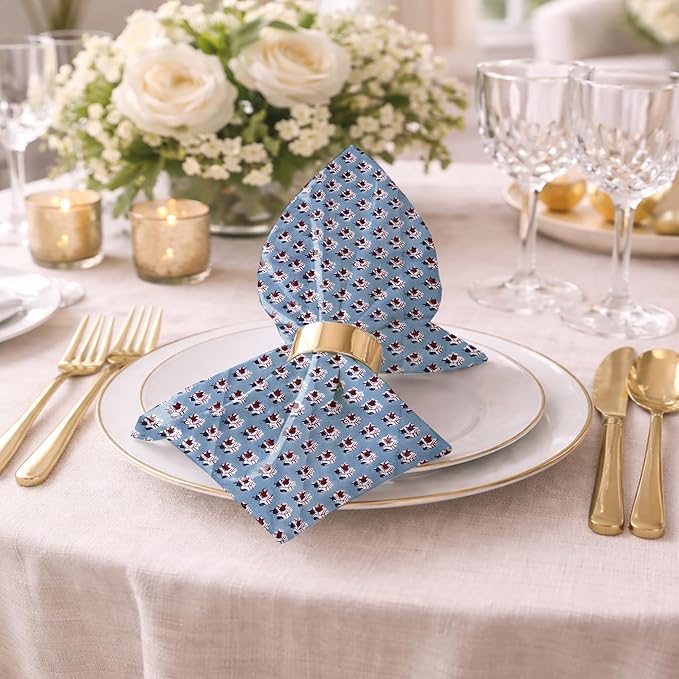 The Home Talk 100% Cotton Fall Cloth Designer Dinner Napkins, Handblock Print, Washable Durable Linen for Everyday Use Wedding Parties Outdoors Thanksgiving I 18 X 18 Inches I Set of 6 | Kota