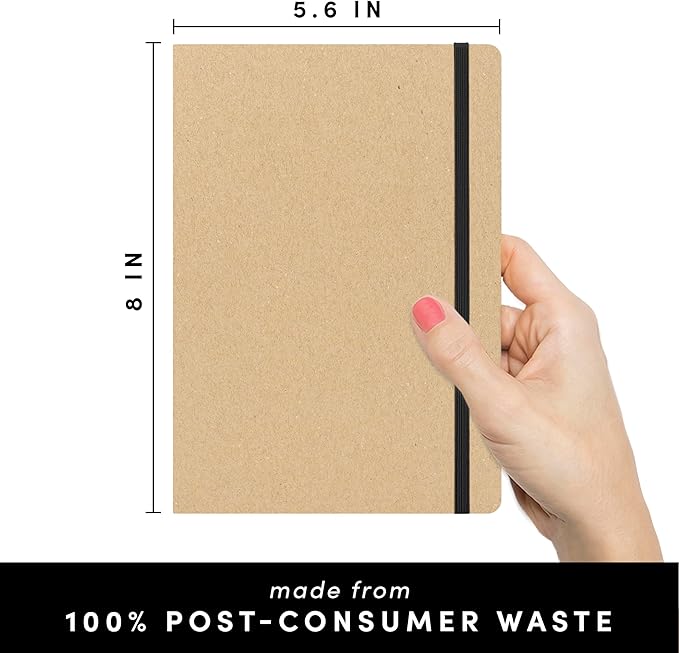 PAPERAGE Recycled Blank Journal Notebook, (Kraft), 160 Pages, Medium 5.6 in x 8 in - 100 GSM Thick Paper – Hardcover Journaling Notebook for Work, School, Note Taking or Sketching