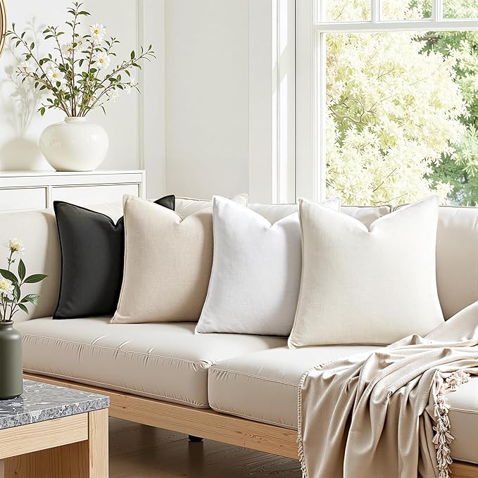 Couch Pillows Set of 4 Soft Linen Solid Lumbar Boho Cushion Cases with Flange Edge Design Mulit-Colour Pillow Covers Home Decor for Bed Balcony and Car Neutral Grey 12x20 Inch