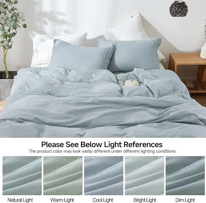 Simple&Opulence French Linen Duvet Cover Set 104"x 98"- 3 Pieces (1 Comforter Cover,2 Pillowcases)-Natural Flax Cotton Blend-Solid Color Breathable Farmhouse Bedding-Dusty Blue,California King
