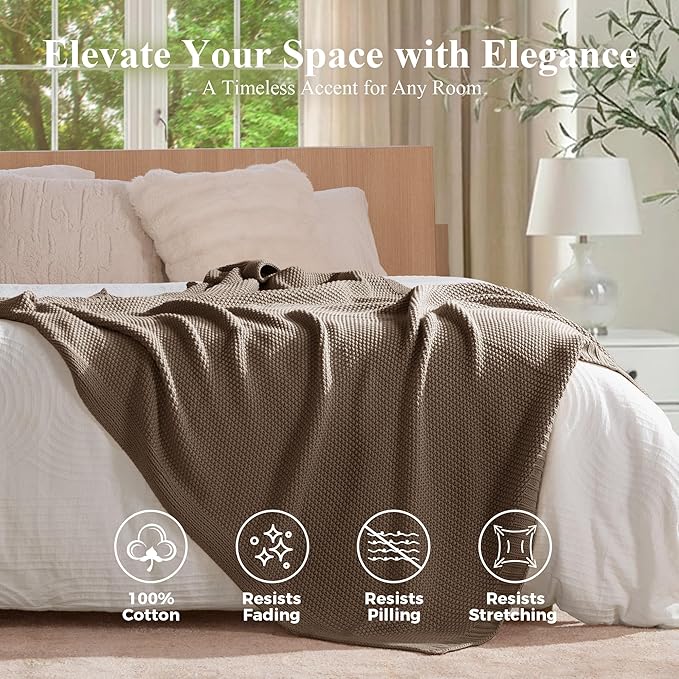 100% Cotton Cable Knit Throw Blanket, Lightweight Soft Knit Blanket for Sofa Couch Bed, Breathable All-Season Throw, Cozy Decorative Blanket, 50 x 60 Inch,Taupe